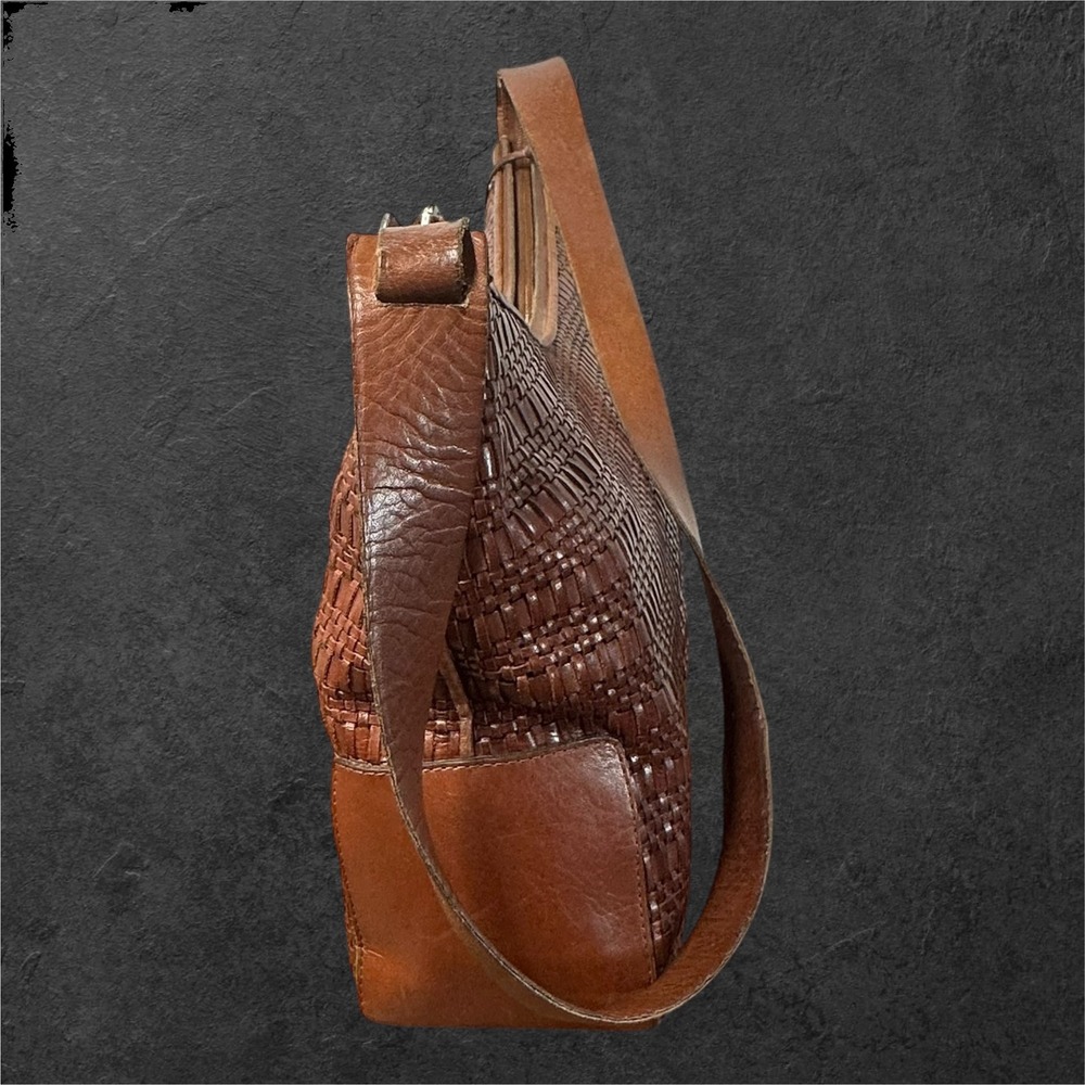Vintage CEM Woven Leather Shoulder Bag Women Medium Brown Made in Brazil Hobo - Picture 8 of 14